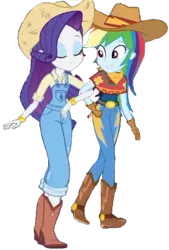 Size: 274x406 | Tagged: safe, derpibooru import, edit, edited screencap, editor:i-mlp2020, screencap, rainbow dash, rarity, equestria girls, equestria girls series, five to nine, background removed, clothes, cowgirl, cowgirl outfit, duo, rarihick, simple background, transparent background
