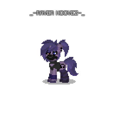 Size: 400x400 | Tagged: safe, derpibooru import, oc, oc:raver hoovez, pony, pony town, cyberlox, female, fluffies, headphones, kandi, mask, piercing, purple, rave, raver, reference, reference sheet, simple background, transparent background