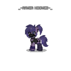 Size: 400x400 | Tagged: safe, derpibooru import, oc, oc:raver hoovez, pony, pony town, cyberlox, female, fluffies, headphones, kandi, mask, piercing, purple, rave, raver, reference, reference sheet, simple background, transparent background