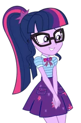 Size: 8009x12113 | Tagged: safe, artist:rarespirit611, derpibooru import, sci-twi, twilight sparkle, equestria girls, equestria girls series, pinkie pie: snack psychic, absurd resolution, bowtie, clothes, female, geode of telekinesis, giggling, glasses, grin, photo, ponytail, simple background, skirt, smiling, solo, transparent background, vector