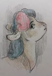 Size: 449x658 | Tagged: safe, artist:exclusionzone, derpibooru import, bon bon, sweetie drops, earth pony, pony, bust, colored pencil drawing, portrait, solo, traditional art