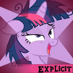 Size: 1024x1024 | Tagged: dead source, safe, editor:corpulentbrony, editor:twifag, twilight sparkle, pony, unicorn, twibooru, ahegao, bust, female, floppy ears, happy, image, lidded eyes, mare, messy mane, meta, mismatched eyes, nut, official spoiler image, open mouth, out of context, png, reaction image, solo, twilight snapple, unicorn twilight, vector