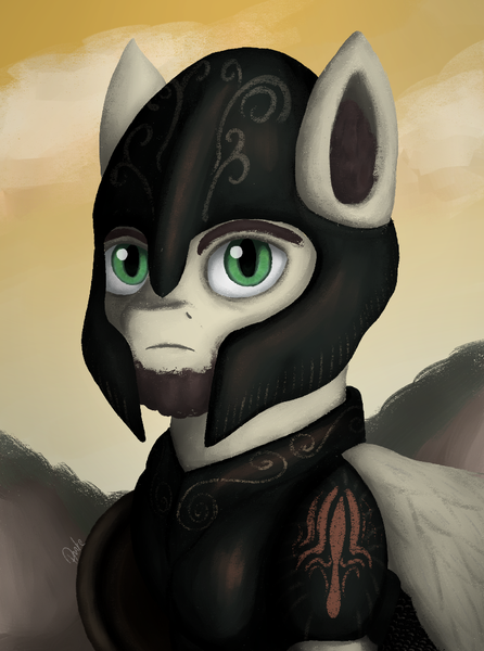 Size: 780x1050 | Tagged: safe, artist:phi, derpibooru import, oc, unofficial characters only, pegasus, pony, equestria at war mod, armor, beard, facial hair, greek, helmet, male, shield, solo