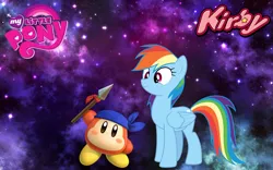 Size: 1440x900 | Tagged: artist:arcgaming91, artist:mortris, crossover, derpibooru import, kirby, kirby star allies, rainbow dash, safe