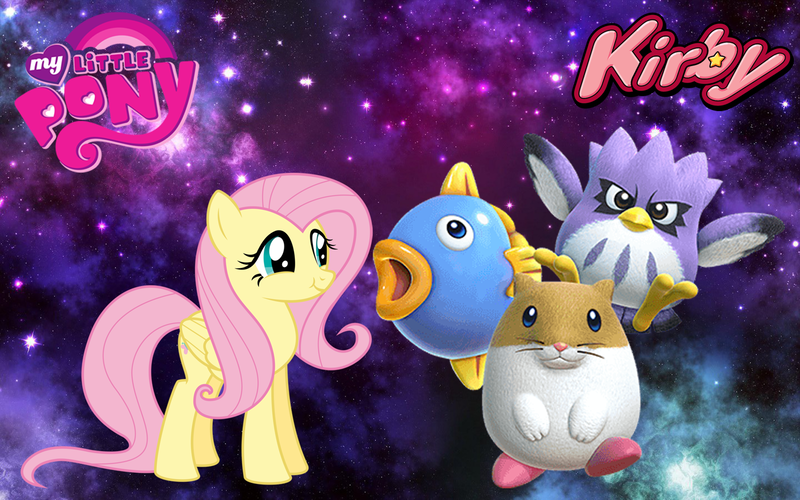 Size: 1440x900 | Tagged: artist:arcgaming91, artist:twls7551, bird, coo, crossover, derpibooru import, fish, fluttershy, hamster, kine, kirby, kirby star allies, owl, rick, safe, sunfish