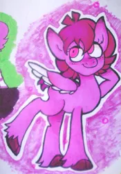 Size: 589x843 | Tagged: safe, artist:yojohcookie, derpibooru import, oc, oc:pinkghost, ponified, pegasus, pony, colorful, cute, female, fluffy, markers, mexico, pink, pink hair, solo, traditional art