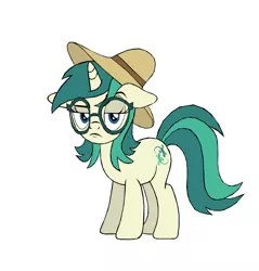 Size: 4500x4703 | Tagged: safe, alternate version, artist:tyamat, derpibooru import, oc, oc:spring starflower, unofficial characters only, pony, unicorn, absurd resolution, clothes, cute, dress, female, glasses, hat, simple background, sun hat, trans girl, transgender, white background