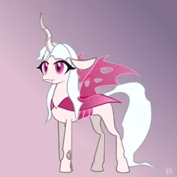 Size: 1200x1200 | Tagged: albino, albino changeling, artist:fibs, changeling, changeling queen, changeling queen oc, derpibooru import, female, horn, oc, oc:elytra, pink changeling, red eyes, safe, solo, unofficial characters only, vector, white hair, wings