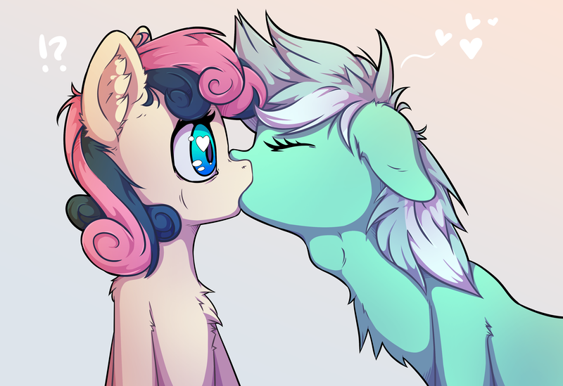 Size: 4000x2744 | Tagged: safe, artist:senaelik, derpibooru import, bon bon, lyra heartstrings, sweetie drops, earth pony, pony, unicorn, adorabon, couple, cute, deepthroat, ear fluff, female, floppy ears, heart, kissing, lesbian, lyrabetes, lyrabon, oral, shipping, surprise kiss, surprised, throat bulge, wingding eyes