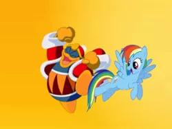 Size: 720x540 | Tagged: safe, artist:tuff--rubies, derpibooru import, rainbow dash, crossover, image, jpeg, king dedede, kirby, kirby (series), kirby right back at ya