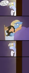 Size: 1187x2992 | Tagged: suggestive, artist:liziedoodle, derpibooru import, oc, oc:blank space, oc:lizie doodle, oc:nootaz, unofficial characters only, earth pony, pony, unicorn, awkward, babysitting, bed, bed sheets, bedroom, blanket, comic, door, female, light, male, mare, sex, shipping, stallion
