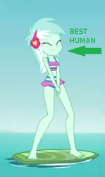 Size: 488x820 | Tagged: safe, derpibooru import, screencap, lyra heartstrings, equestria girls, equestria girls series, turf war, barefoot, best human, clothes, cropped, feet, solo, swimsuit