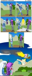 Size: 1370x3242 | Tagged: safe, artist:pheeph, derpibooru import, starlight glimmer, trixie, human, equestria girls, once upon a zeppelin, airship, beanie, burning, comic, crashing, fire, fireworks, hat, oh crap, oh no, oh the humanity, old master q, parody, rocket, this will end in death, this will end in jail time, this will end in tears, toy interpretation, trixie's rocket, uh oh, zeppelin