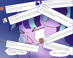 Size: 3000x2400 | Tagged: safe, derpibooru import, starlight glimmer, pony, unicorn, series:glimmering spectacle, ask, bandaid, crying, dialogue, solo, tumblr