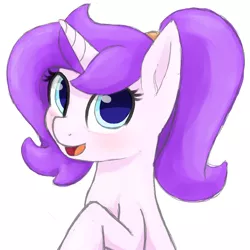 Size: 1000x1000 | Tagged: safe, artist:rivin177, derpibooru import, oc, oc:purpleheart, unicorn, big eyes, blue eyes, cute, female, hello, hooves up, mare, open mouth, simple background, solo, white background