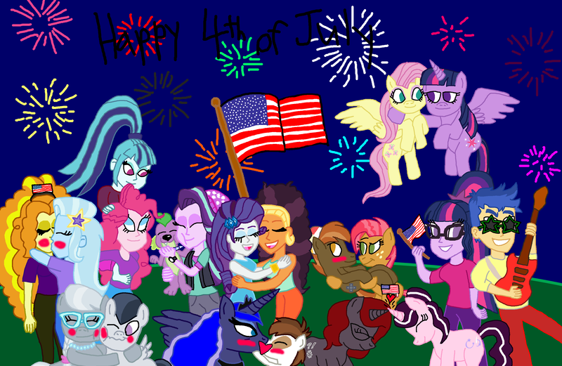 Size: 3024x1968 | Tagged: safe, artist:ktd1993, derpibooru import, adagio dazzle, babs seed, button mash, flash sentry, fluttershy, pinkie pie, pipsqueak, princess luna, rarity, rumble, saffron masala, sci-twi, silver spoon, sonata dusk, spike, spike the regular dog, starlight glimmer, trixie, twilight sparkle, twilight sparkle (alicorn), oc, oc:magpie, alicorn, dog, equestria girls, 4th of july, american independence day, blushing, buttonseed, female, flashlight, holiday, independence day, kissing, lesbian, lunapip, male, pinata (ship), raffron, rumblespoon, sciflash, shipping, sparlight, straight, sunglasses, triagio, twishy, twolight