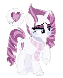 Size: 357x442 | Tagged: safe, artist:6-fingers-lover, derpibooru import, oc, oc:crystal heart, unofficial characters only, pony, unicorn, clothes, female, mare, offspring, parent:bulk biceps, parent:rarity, parents:raribulk, scarf, simple background, solo, transparent background