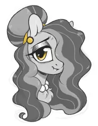 Size: 2333x3000 | Tagged: safe, artist:ohno, derpibooru import, oc, oc:beauty mark, earth pony, pony, beauty mark, digital art, female, gift art, gray, grayscale, looking at you, mare, monochrome, neo noir, partial color, simple background, smiling, solo, white background