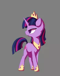 Size: 1079x1377 | Tagged: safe, artist:friendlyraccoon, derpibooru import, twilight sparkle, pony, unicorn, crown, ear piercing, earring, gray background, hoof shoes, jewelry, necklace, piercing, regalia, simple background, solo, unicorn twilight