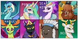 Size: 1280x657 | Tagged: abyssinian, abyssinian king, artist:foresterrr, buffalo, changedling, changeling, chief thunderhooves, crown, derpibooru import, dragon, female, idw, jewelry, king aspen, king thorax, looking at you, male, mare, my little pony: the movie, prince rutherford, princess celestia, princess ember, queen novo, regalia, royalty, safe, seapony (g4), spoiler:comic61, spoiler:comic62, thorax, yak