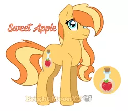 Size: 1024x884 | Tagged: safe, artist:sleppchocolatemlp, derpibooru import, oc, oc:sweet apple, earth pony, pony, female, mare, offspring, parent:applejack, parent:caramel, parents:carajack, simple background, solo, white background