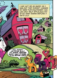 Size: 428x586 | Tagged: safe, artist:andypriceart, derpibooru import, idw, applejack, big macintosh, derpy hooves, pinkie pie, tempest shadow, earth pony, pony, unicorn, spoiler:comic, spoiler:comic67, barn, cropped, facehoof, female, hoof shoes, male, mare, official comic, speech bubble, stallion, unshorn fetlocks