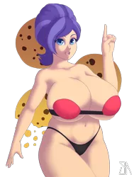Size: 2400x3172 | Tagged: absolute cleavage, abstract background, armpits, artist:souladdicted, belly button, big breasts, bikini, breasts, busty cookie crumbles, cleavage, clothes, colored pupils, cookie crumbles, derpibooru import, edit, female, huge breasts, human, human coloration, humanized, looking at you, milf, open mouth, panties, simple background, solo, solo female, stupid sexy cookie crumbles, suggestive, swimsuit, thong, transparent background, underwear