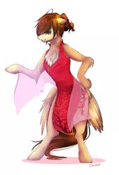 Size: 1533x2259 | Tagged: safe, artist:sakuracheetah, derpibooru import, oc, oc:shidare sakura, unofficial characters only, pegasus, pony, arm hooves, butt wings, cheongsam, clothes, female, mare, simple background, smiling, solo, white background