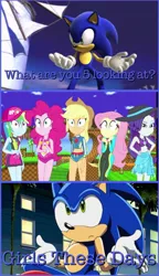 Size: 1132x1966 | Tagged: safe, artist:huntercwalls, derpibooru import, applejack, fluttershy, pinkie pie, rainbow dash, rarity, equestria girls, equestria girls series, forgotten friendship, clothes, crossover, humane five, meme, sonic the hedgehog, sonic the hedgehog (series), sonic unleashed, swimsuit, wetsuit