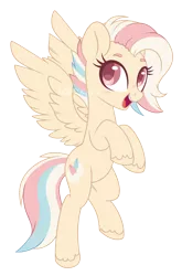 Size: 1866x2824 | Tagged: safe, artist:hawthornss, derpibooru import, oc, oc:almond hooves, unofficial characters only, pegasus, pony, commission, cute, cutie mark, female, looking at you, mare, multicolored hair, open mouth, simple background, smiling, solo, spread wings, standing, standing on one leg, transparent background, unshorn fetlocks, wings