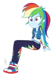 Size: 880x1250 | Tagged: safe, artist:ilaria122, derpibooru import, rainbow dash, equestria girls, equestria girls series, clothes, converse, cute, female, geode of super speed, magical geodes, pants, shirt, shoes, simple background, sitting, sneakers, solo, sweatshirt, t-shirt, transparent background, wristband