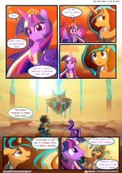 Size: 3500x4950 | Tagged: safe, artist:light262, artist:lummh, derpibooru import, twilight sparkle, twilight sparkle (alicorn), oc, oc:princess tempora, alicorn, pony, comic:timey wimey, alicorn oc, comic, crown, crying, dialogue, female, jewelry, mare, not sunset shimmer, older twilight, rainbow power twilight sparkle, regalia, speech bubble, tears of joy, ultimate twilight