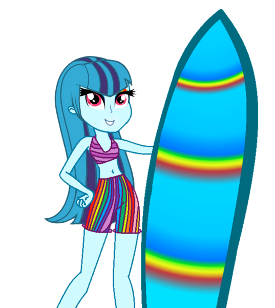 Size: 837x935 | Tagged: safe, artist:trixiesparkle63, derpibooru import, sonata dusk, equestria girls, clothes, simple background, solo, surfboard, swimsuit, transparent background