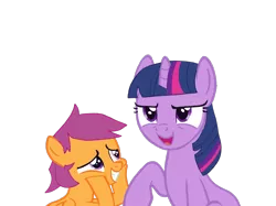 Size: 2732x2048 | Tagged: safe, artist:turnaboutart, derpibooru import, scootaloo, twilight sparkle, pegasus, pony, unicorn, fanfic:twilight and skaterloo: mother and son, adopted offspring, base used, colt, cute, female, male, mama twilight, mare, mother and son, raised hoof, rule 63, scooteroll, simple background, transparent background