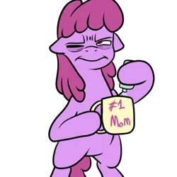 Size: 800x800 | Tagged: safe, artist:bennimarru, derpibooru import, berry punch, berryshine, earth pony, pony, alcohol, bags under eyes, bipedal, coffee, coffee mug, female, flask, flat colors, mare, morning ponies, mug, one eye closed, simple background, solo, that pony sure does love alcohol, transparent background