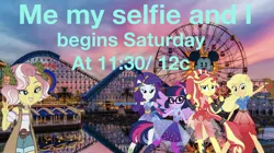 Size: 2022x1129 | Tagged: safe, artist:superbobiann, derpibooru import, editor:superbobiann, applejack, rarity, sci-twi, sunset shimmer, twilight sparkle, vignette valencia, equestria girls, equestria girls series, rollercoaster of friendship, california adventure, disneyland, me my selfie and i, ponied up, scitwilicorn, super ponied up