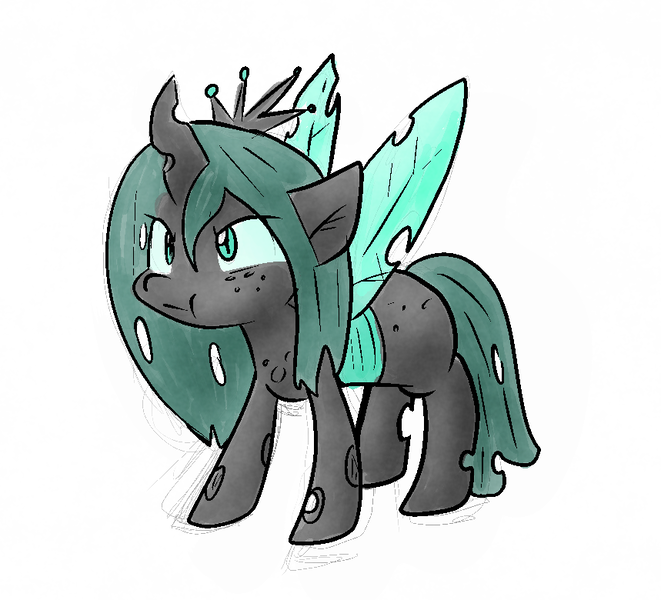 Size: 859x780 | Tagged: safe, artist:zutcha, derpibooru import, queen chrysalis, changeling, changeling queen, :t, angry, cute, cutealis, female, filly, image, png, solo, younger