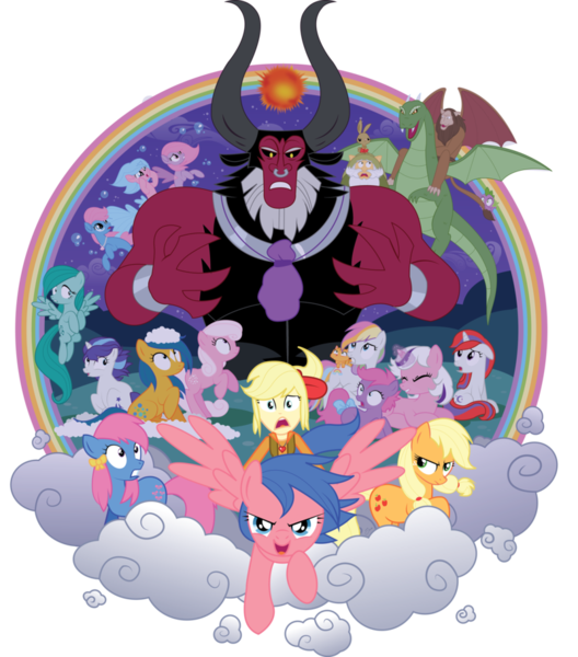 Size: 800x909 | Tagged: safe, artist:xkappax, derpibooru import, applejack, applejack (g1), bowtie (g1), cotton candy (g1), firefly, first born, glory, lord tirek, medley, megan williams, moondancer (g1), mr moochick, scorpan, sealight, seawinkle, spike, twilight sparkle, twinkles, wavedancer, dragon, earth pony, human, pegasus, pony, rabbit, sea pony, stratadon, unicorn, equestria girls, rescue at midnight castle, bubble, clothes, cotton candy, crossover, equestria girls style, equestria girls-ified, female, fin wings, fins, g1, g1 to g4, g4, generation leap, humans riding ponies, magic, male, mare, nose piercing, nose ring, piercing, rainbow of light, riding, sea ponies, simple background, stratodon, tirac's bag, tirek (g1), transparent background, wings