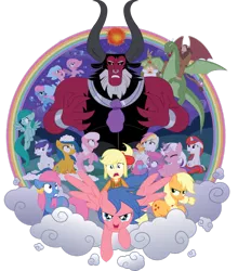 Size: 800x909 | Tagged: safe, artist:xkappax, derpibooru import, applejack, applejack (g1), bowtie (g1), cotton candy (g1), firefly, first born, glory, lord tirek, medley, megan williams, moondancer (g1), mr moochick, scorpan, sealight, seawinkle, spike, twilight sparkle, twinkles, wavedancer, dragon, earth pony, human, pegasus, pony, rabbit, sea pony, stratadon, unicorn, equestria girls, rescue at midnight castle, bubble, clothes, cotton candy, crossover, equestria girls style, equestria girls-ified, female, fin wings, fins, g1, g1 to g4, g4, generation leap, humans riding ponies, magic, male, mare, nose piercing, nose ring, piercing, rainbow of light, riding, sea ponies, simple background, stratodon, tirac's bag, tirek (g1), transparent background, wings