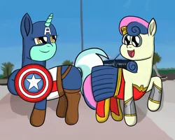 Size: 3000x2400 | Tagged: artist:saburodaimando, bon bon, captain america, comic con, dc comics, derpibooru import, discord, lyra heartstrings, marvel comics, safe, san diego comic con, sdcc 2018, sweetie drops, wonder woman