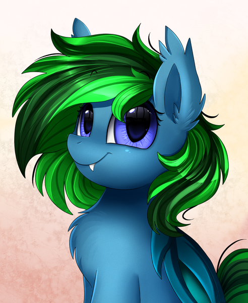 Size: 1446x1764 | Tagged: safe, artist:pridark, derpibooru import, oc, oc:feral fable, unofficial characters only, bat pony, pony, bat pony oc, bust, commission, cute, fangs, female, mare, portrait, smiling, solo