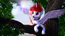 Size: 2560x1440 | Tagged: 3d, alicorn, alicorn oc, artist:thelunagames, cinema4d, derpibooru import, hair, mane, oc, oc:lovers, safe, solo, tree, tree branch, unofficial characters only, wings