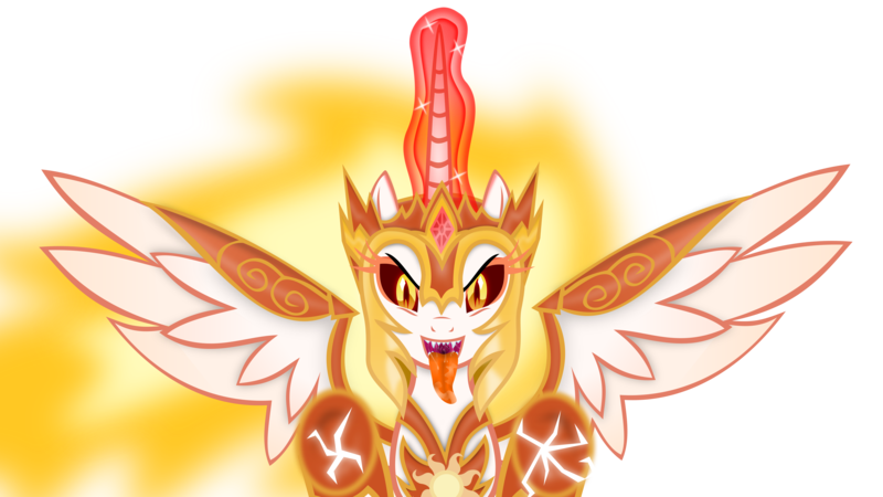 Size: 8320x4680 | Tagged: suggestive, artist:emu34b, derpibooru import, daybreaker, alicorn, pony, absurd resolution, cracking, drool, female, mane of fire, mare, mawshot, open mouth, sharp teeth, simple background, solo, spread wings, teeth, tongue out, transparent background, vector, wings