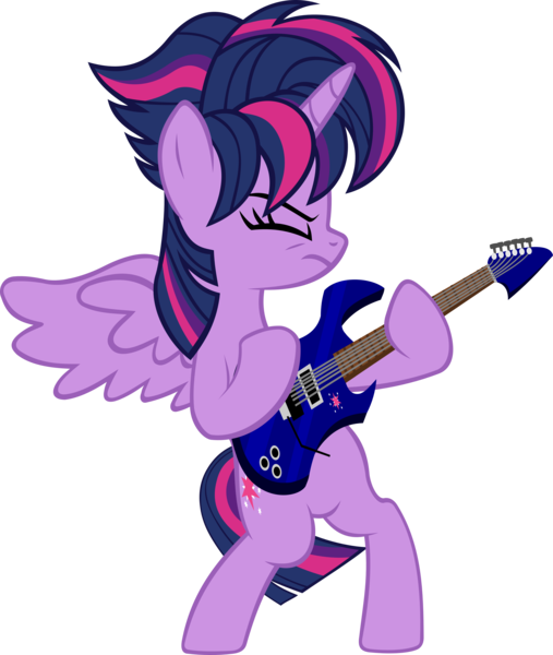 Size: 4442x5254 | Tagged: safe, artist:ironm17, derpibooru import, twilight sparkle, twilight sparkle (alicorn), alicorn, pony, unicorn, absurd resolution, alternate hairstyle, bipedal, electric guitar, eyes closed, guitar, metal, punk, punklight sparkle, simple background, solo, transparent background, vector