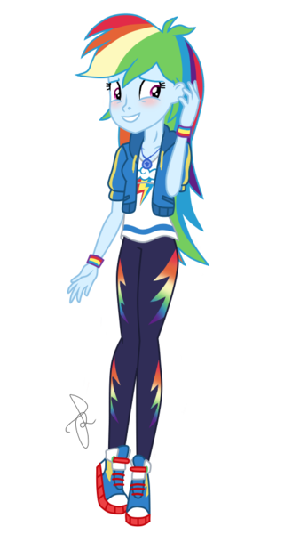 Size: 540x960 | Tagged: safe, artist:ilaria122, derpibooru import, rainbow dash, equestria girls, equestria girls series, blushing, clothes, converse, cute, dashabetes, embarrassed, geode of super speed, grin, magical geodes, nervous, nervous grin, pants, shirt, shoes, simple background, smiling, sneakers, sweatshirt, transparent background, wristband