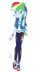 Size: 540x960 | Tagged: safe, artist:ilaria122, derpibooru import, rainbow dash, equestria girls, equestria girls series, blushing, clothes, converse, cute, dashabetes, embarrassed, geode of super speed, grin, magical geodes, nervous, nervous grin, pants, shirt, shoes, simple background, smiling, sneakers, sweatshirt, transparent background, wristband