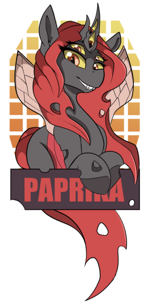 Size: 1904x3776 | Tagged: artist:beardie, badge, changeling, changeling oc, con badge, derpibooru import, oc, oc:paprika, red changeling, safe, simple background, transparent background, unofficial characters only