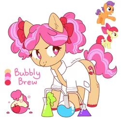 Size: 1977x1937 | Tagged: safe, artist:fusionsofponies, artist:koteikow, derpibooru import, apple bloom, tender taps, earth pony, pony, chemistry, clothes, cutie mark, fusion, lab coat, overbite