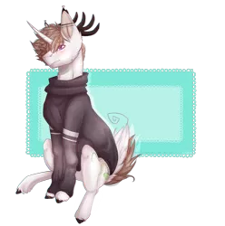 Size: 3668x3700 | Tagged: safe, artist:lastaimin, derpibooru import, oc, oc:zanie, unofficial characters only, pony, unicorn, clothes, deer tail, high res, male, simple background, sitting, solo, stallion, sweater, transparent background