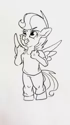 Size: 2268x4032 | Tagged: safe, artist:frootytoots, derpibooru import, scootaloo, anthro, unguligrade anthro, clenched fist, clothes, female, image, jpeg, monochrome